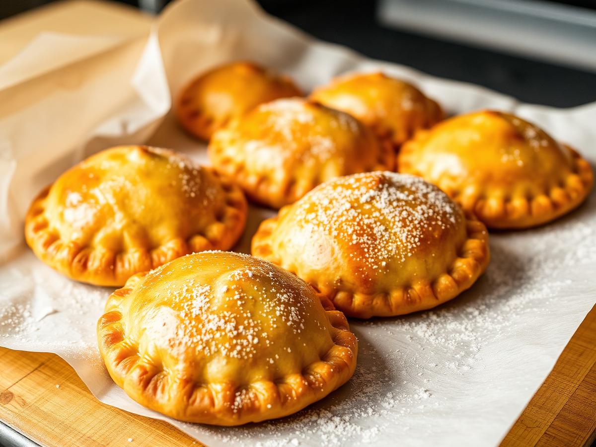 Golden Cornish pasties on parchment paper